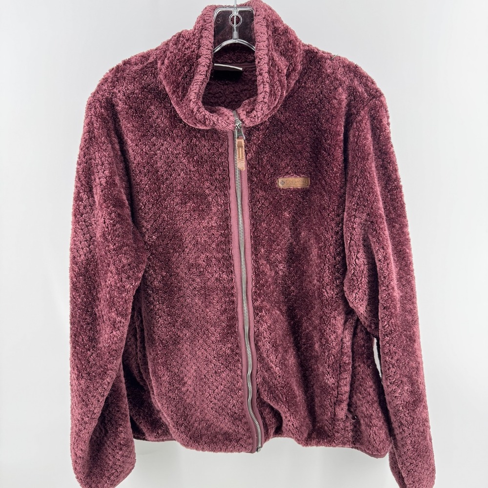 Columbia Jacket Womens XL Purple Burgundy Sherpa Plush Fleece Full Zip Outdoor